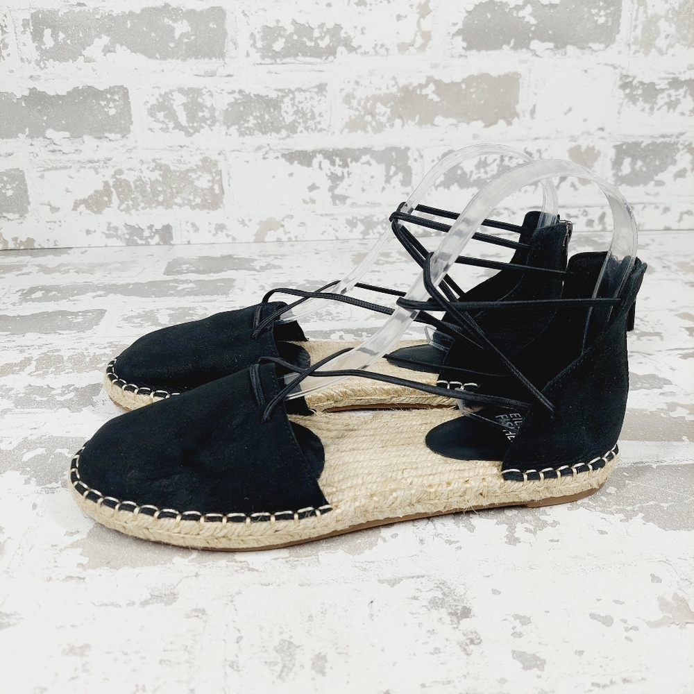 NEW Eileen Fisher Black Suede Strappy Espadrille Flats H211